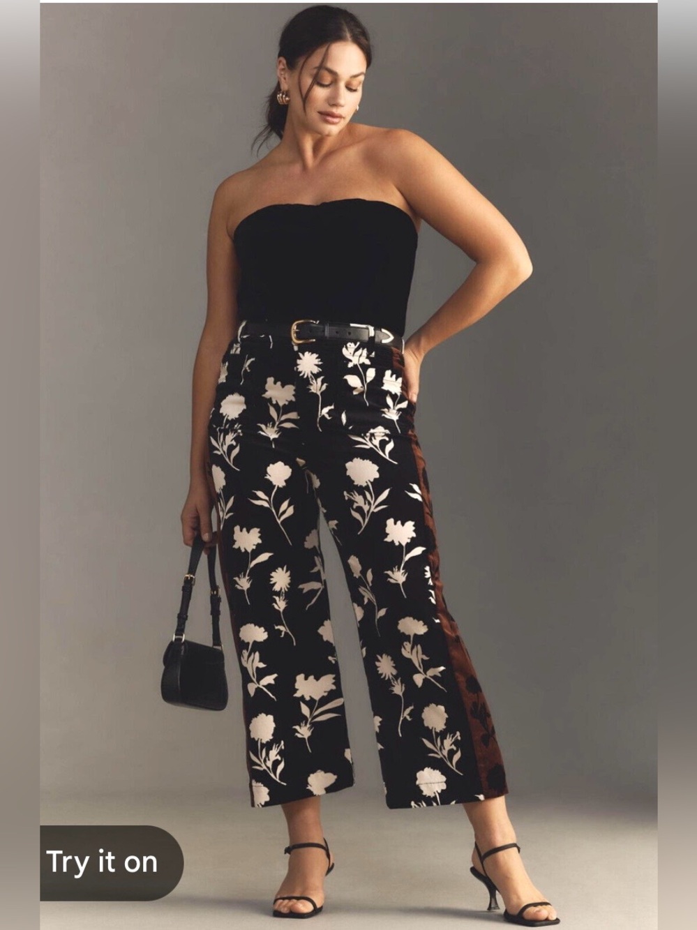 Anthropologie Maeve Black Floral Colette Cropped Pants, black velvet